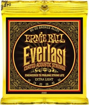 Ernie Ball Jeu De 6 Cordes Folk (6) 2560 Everlast Coated 80/20 Bronze Extra Light 10-50 - Cordes Guitare Acoustique - Main picture