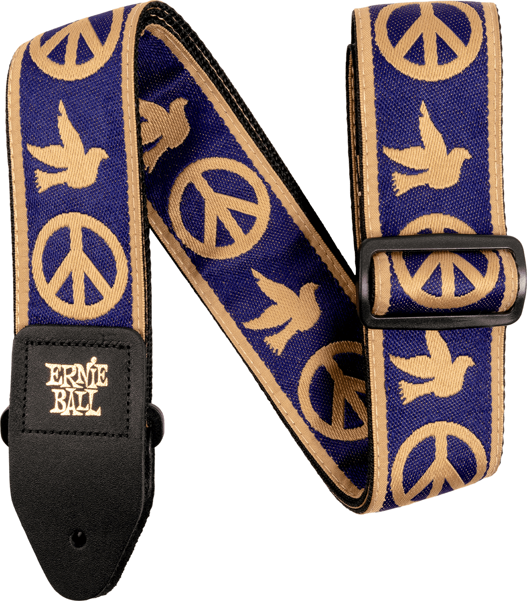 Ernie Ball Jacquard 2.inc Guitar Strap Peace Dove Love Navy Blue Beige - Sangle Courroie - Main picture