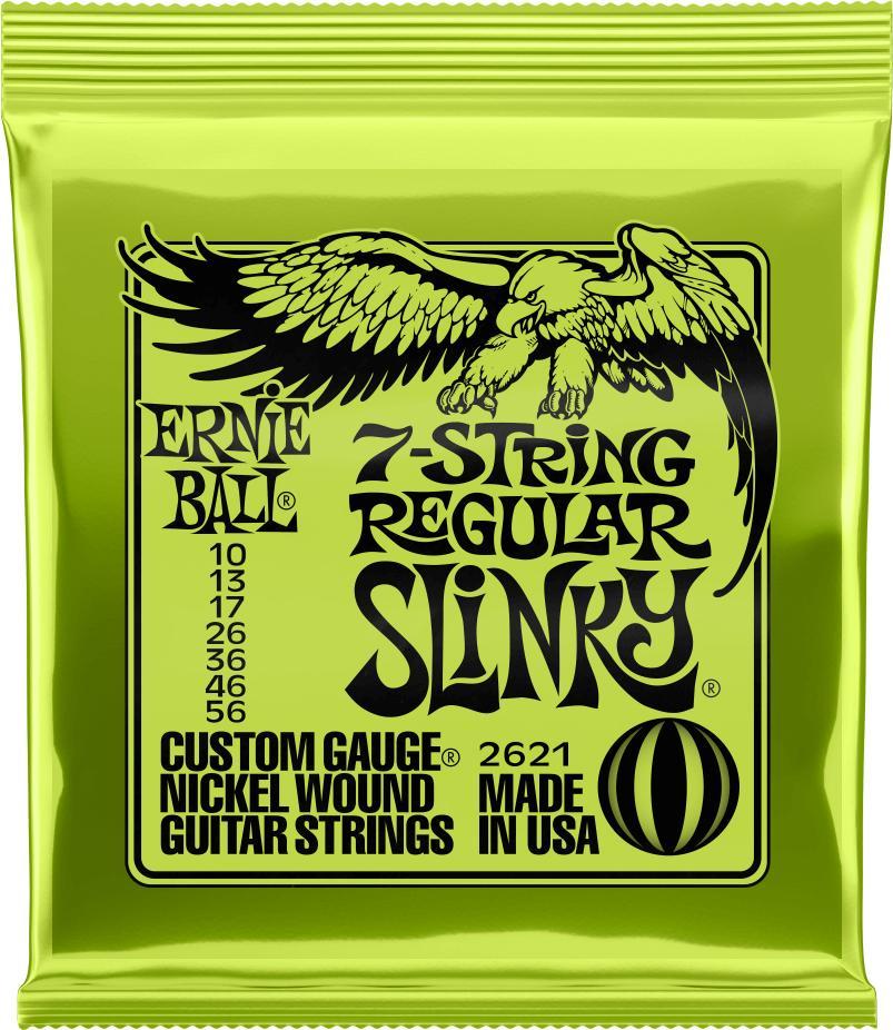Cordes guitare électrique Ernie ball P02621 Electric Guitar 7-String Set Regular Slinky Nickel Wound 10-56 - Jeu de 7 cordes