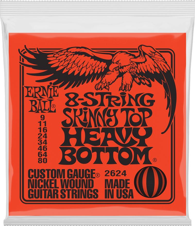 Cordes guitare électrique Ernie ball P02624 Electric Guitar 8-String Set STHB Slinky Nickel Wound 9-80 - Jeu de 8 cordes