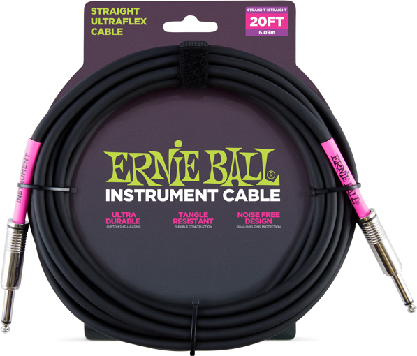 Ernie Ball Ultraflex Instrument Jack/jack 6m - Black - CÂble - Main picture