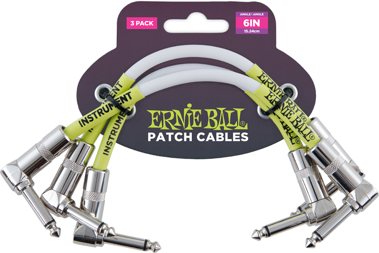 Ernie Ball Ultraflex Instrument Patch Pack De 3 - CoudÉ - 15cm Blanc - CÂble - Main picture