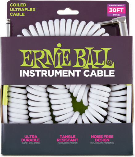 Ernie Ball Ultraflex Instrument Torsades Jack/jack CoudÉ 9m Blanc - CÂble - Main picture
