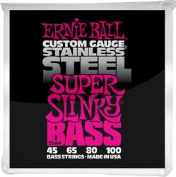 Cordes basse électrique Ernie ball Bass (4) 2844 Stainless Steel Super Slinky 45-100 - Jeu de 4 cordes