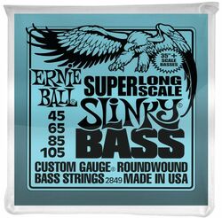 Cordes basse électrique Ernie ball Bass (4) 2849 Slinky Super Long Scale 45-105 - Jeu de 4 cordes