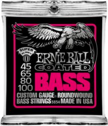 Cordes basse électrique Ernie ball Bass (4) 3834 Coated Super Slinky 45-100 - Jeu de 4 cordes