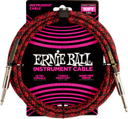 Câble Ernie ball Braided Instrument Cable Straight/Straight 10ft - Red Black