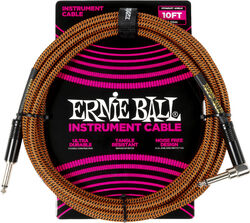 Câble Ernie ball Cable instrument gaine tissée jack/jack coudé 3m orange et noir