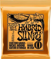 Cordes guitare électrique Ernie ball Electric (6) 2222 Hybrid Slinky 9-46 - Jeu de 6 cordes