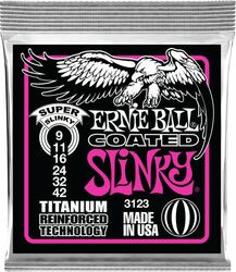 Cordes guitare électrique Ernie ball Electric (6) Coated Titanium Super Slinky 9-42 - Jeu de 6 cordes