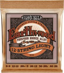 Cordes guitare acoustique Ernie ball Folk (12) 2153 Earthwood Phosphor Light 9-46 - Jeu de 12 cordes