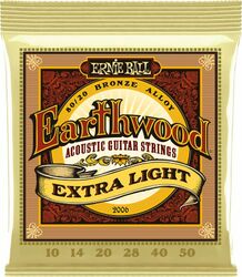 Cordes guitare acoustique Ernie ball Folk (6) EarthWood Extra Light 10-50 - Jeu de 6 cordes