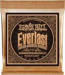 Cordes guitare acoustique Ernie ball Folk (6) 2546 Everlast Coated Phosphor Bronze 12-54 - Jeu de 6 cordes