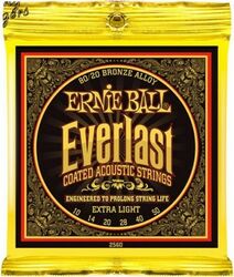 Cordes guitare acoustique Ernie ball Folk (6) 2560 Everlast Coated Extra Light 10-50 - Jeu de 6 cordes
