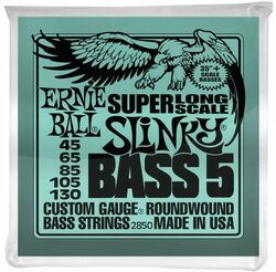 Cordes basse électrique Ernie ball P02850 5-String Slinky Nickel Wound Super Long Scale Electric Bass Strings 45-130 - Jeu de 5 cordes