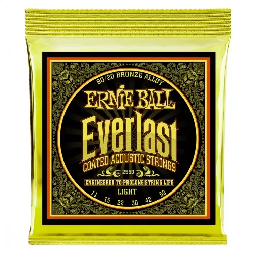 Cordes guitare acoustique Ernie ball Folk (12) 2158 Everlast Coated 80/20 Bronze 11-52 - Jeu de 12 cordes