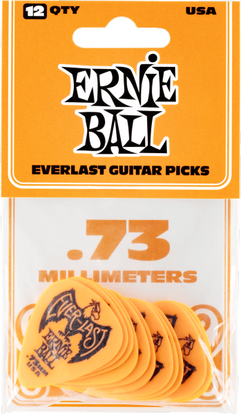 Médiator & onglet Ernie ball Everlast Sachet de 12 Orange 0,73mm