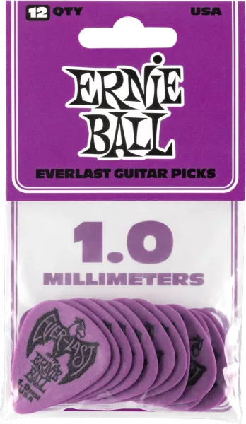 Médiator & onglet Ernie ball Everlast Sachet de 12 Violet 1mm