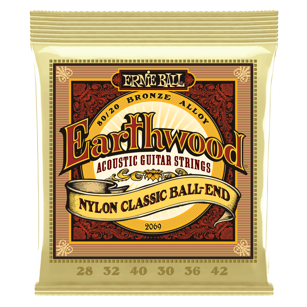 Ernie Ball Jeu De 12 Cordes Classic (12) 2069 Earthwood Nylon 80/20 Bronze Ball-end 28-42 - Cordes Guitare Classique Nylon - Variation 1