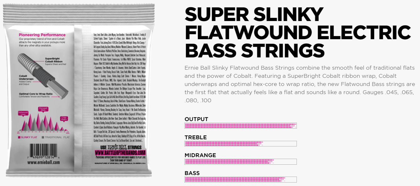 Bass (4) 2814 Slinky Flatwound 45-100 - jeu de 4 cordes Cordes