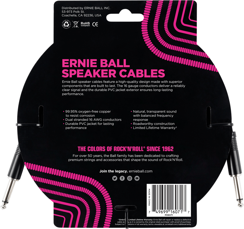 Ernie Ball P06071 3in. Straight / Straight Speaker Cable 0.91m Droit / Droit Black - CÂble - Variation 1