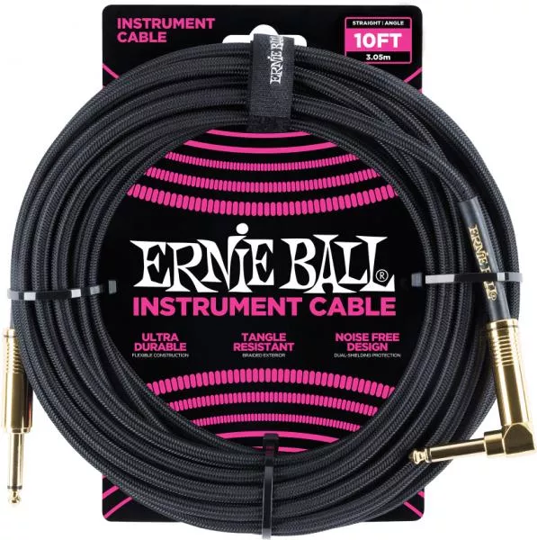 Câble Ernie ball P06081 Braided 10ft Straigth / Angle Instrument Cable - Black