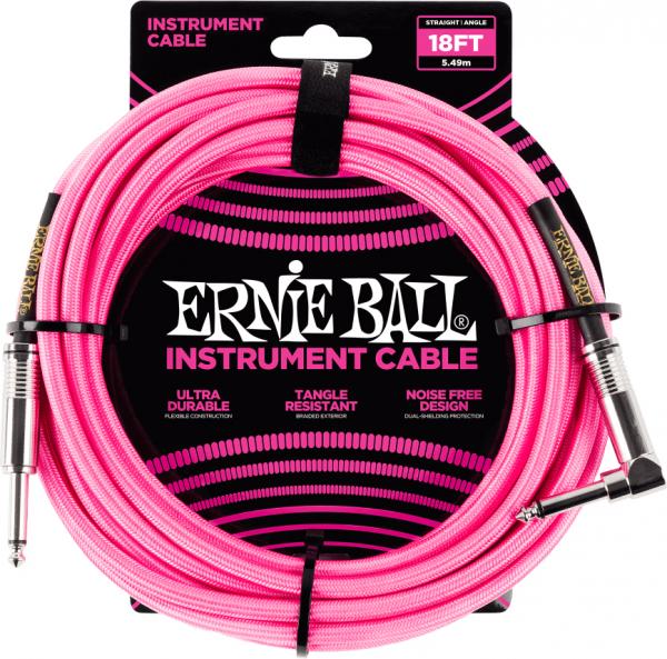 Accordeur Ernie ball P06083 Braided 18ft Straigth / Angle Instrument Cable - Neon Pink