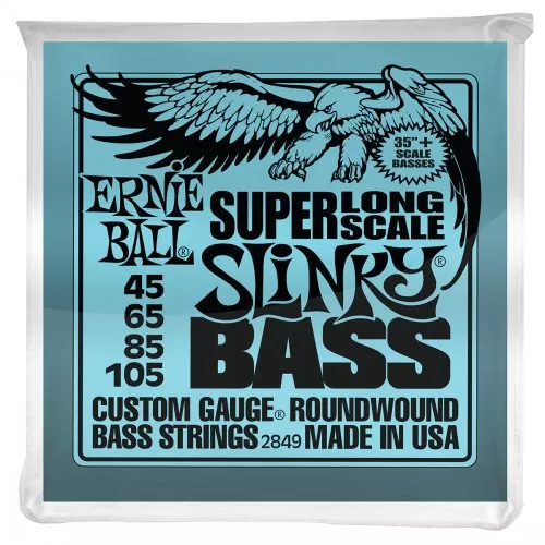 Cordes basse électrique Ernie ball Bass (4) 2849 Slinky Super Long Scale 45-105 - Jeu de 4 cordes