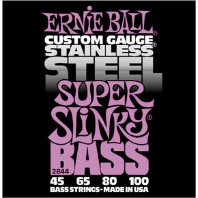 Ernie Ball Jeu De 4 Cordes Bass (4) 2844 Custom Gauge Stainless Steel Super Slinky 45-100 - Cordes Basse Électrique - Variation 1