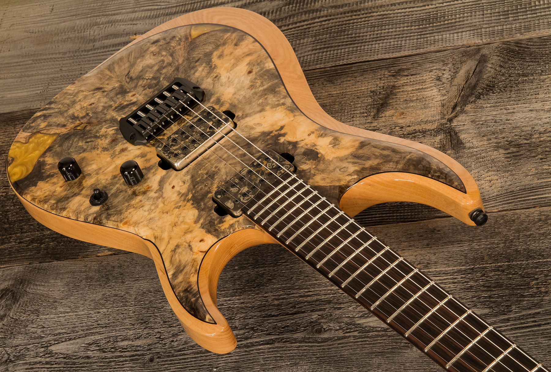 Esp Custom Shop M-ii Nt Buckeye Burl Experimental Jap 2h  Bare Knuckle Ht Eb #e7841212 - Natural - Guitare Électrique Forme Str - Variation 1