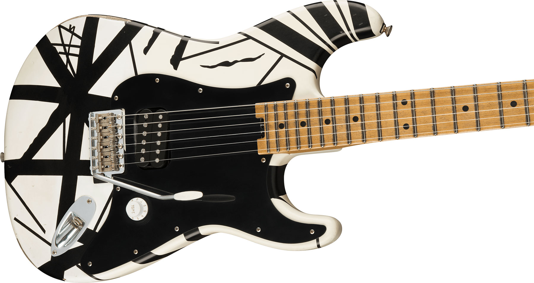 Evh '78 Eruption Striped Series Mex H Trem Mn - White With Black Stripes Relic - Guitare Électrique Forme Str - Variation 2