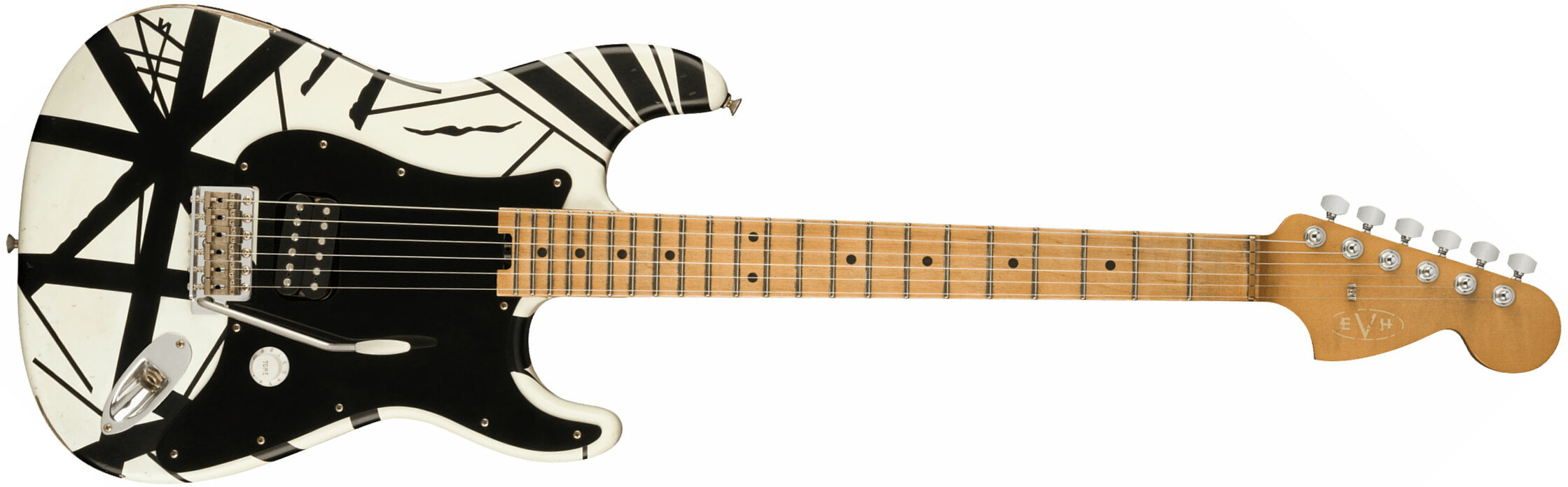 Evh '78 Eruption Striped Series Mex H Trem Mn - White With Black Stripes Relic - Guitare Électrique Forme Str - Main picture