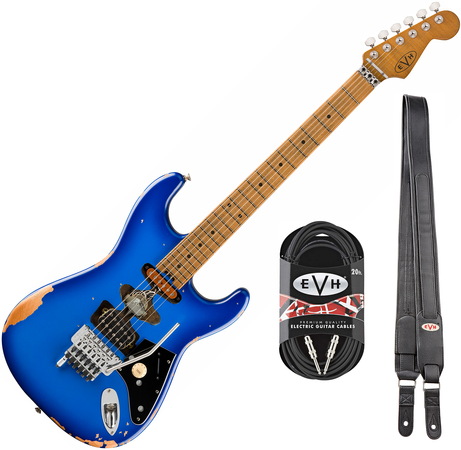 Evh Frankenstein Relic Mex 1h Fr Mn + Premium Cable 42.inc + Premium Strap - Blueburst - Pack Guitare Électrique - Main picture