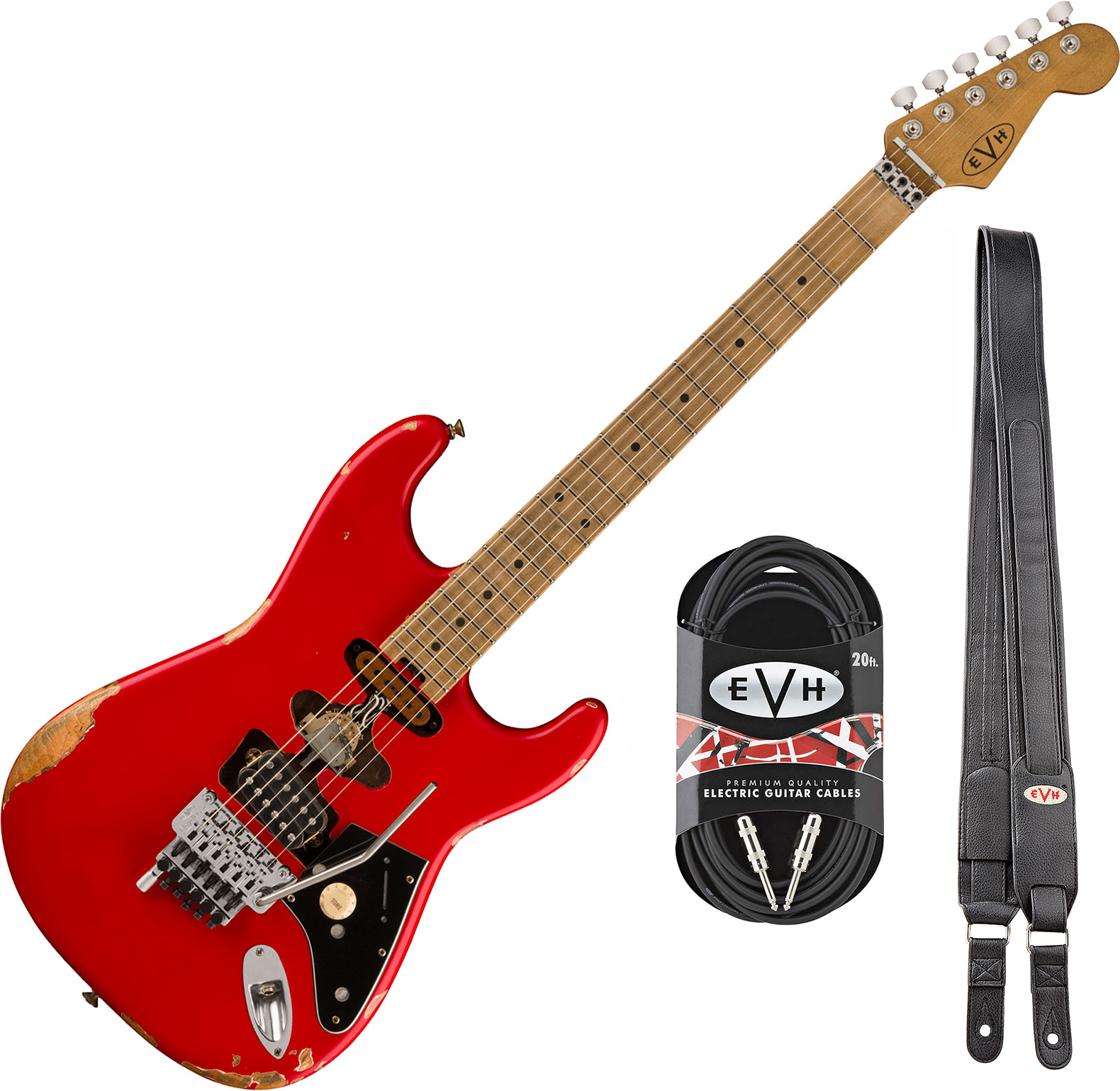 Evh Frankenstein Relic Mex 1h Fr Mn + Premium Cable 42.inc + Premium Strap - Red - Pack Guitare Électrique - Main picture