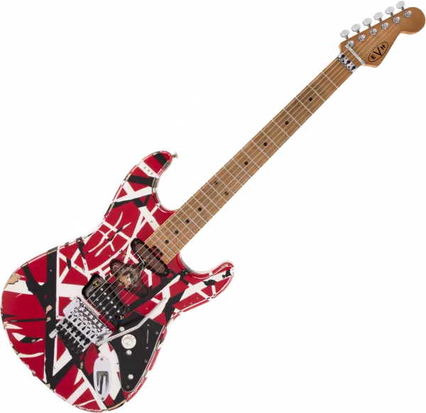 Guitare électrique solid body Evh                            Striped Series Frankenstein Frankie - Red with black & white stripes