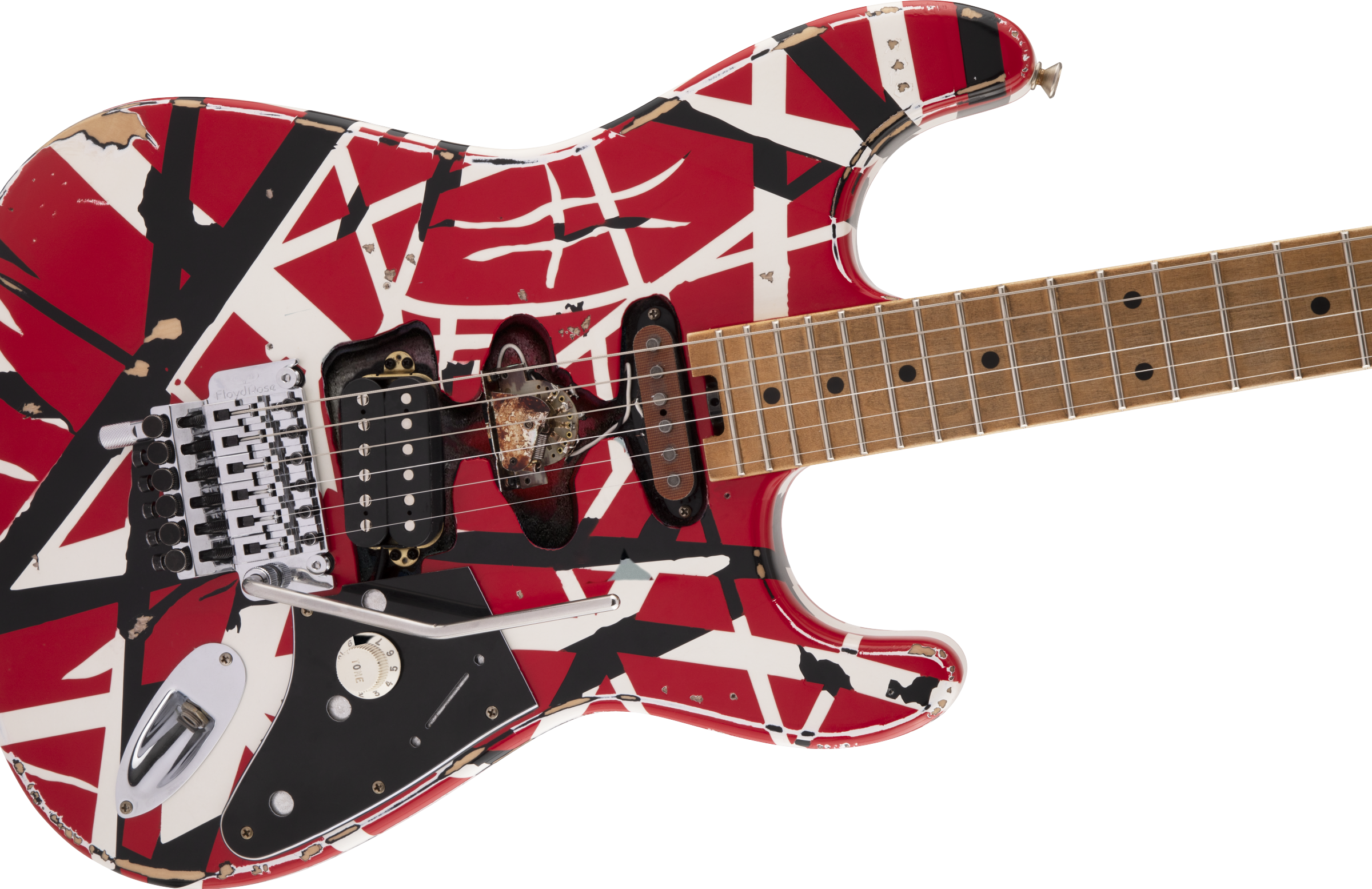 Evh Eddie Van Halen Frankenstein Frankie Striped Series Mex H Fr Mn - Red With Black & White Stripes - Guitare Électrique Forme Str - Variation 4