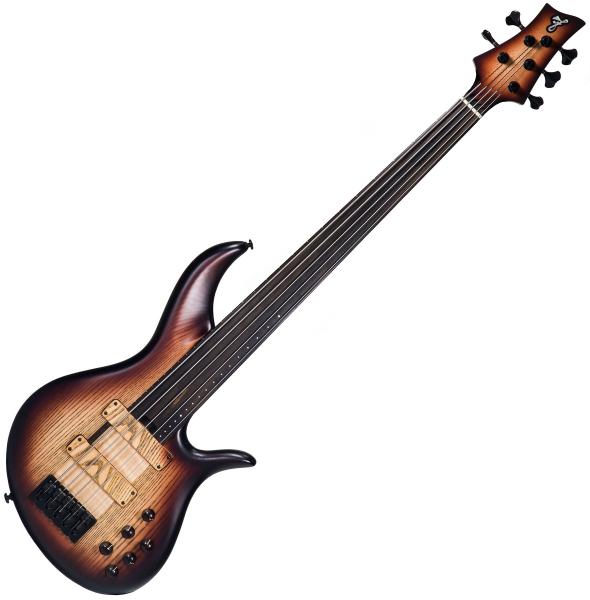 Basse électrique solid body F bass BNF5 Fretless 5 String Ebony Fretboard - Brown burst satin