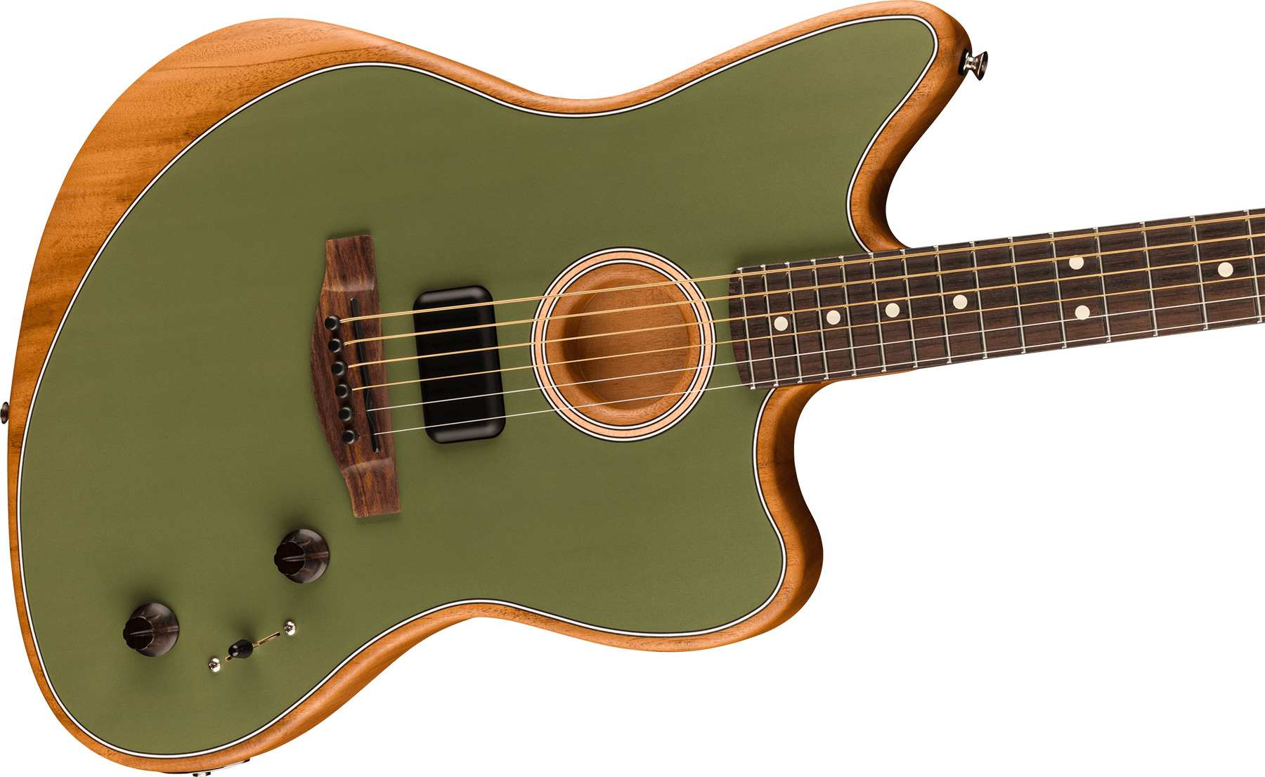 Fender Acoustasonic Jazzmaster Player Mex Epicea Acajou Rw - Antique Olive - Guitare Electro Acoustique - Variation 2