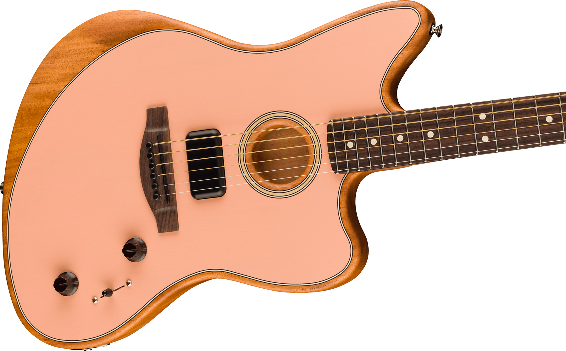 Fender Acoustasonic Jazzmaster Player Mex Epicea Acajou Rw - Shell Pink - Guitare Electro Acoustique - Variation 2