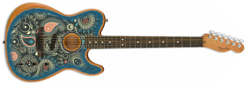 Fender American Acoustasonic Tele Fsr Ltd Epicea Acajou Rw - Blue Paisley - Guitare Acoustique - Main picture