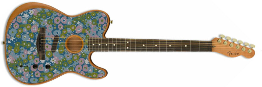 Fender American Acoustasonic Tele Fsr Ltd Epicea Acajou Rw - Blue Flower - Guitare Acoustique - Main picture