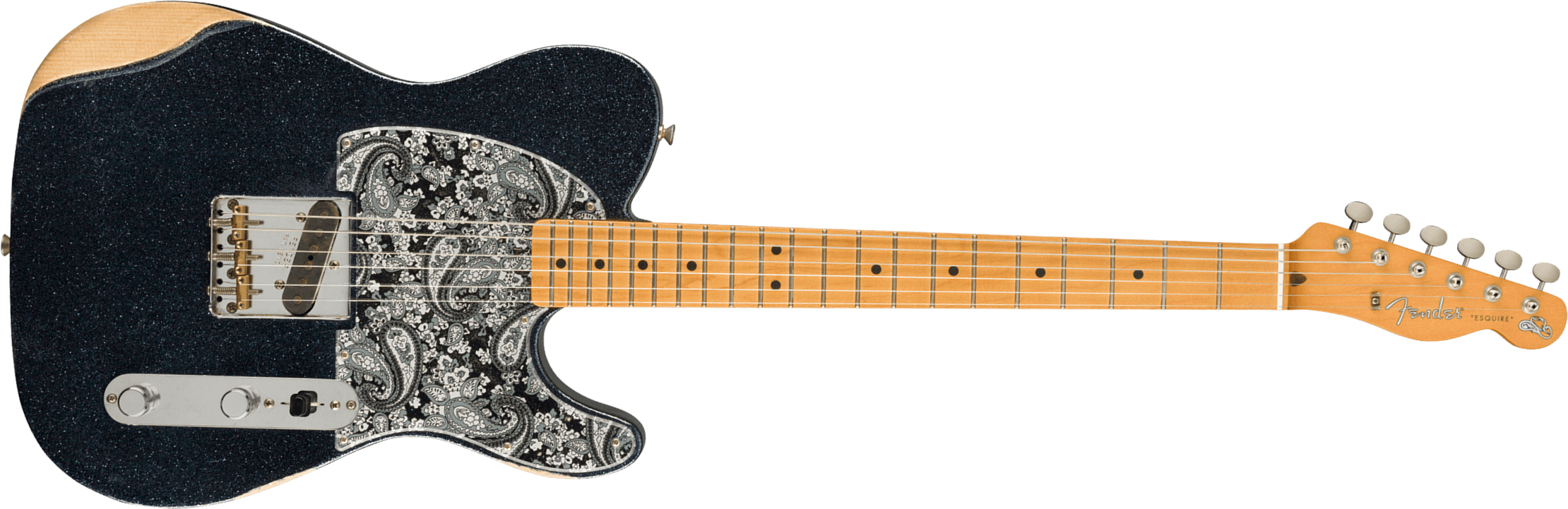 Fender Brad Paisley Esquire Tele Signature Mex Mn - Road Worn Black Sparkle - Guitare Électrique Forme Tel - Main picture