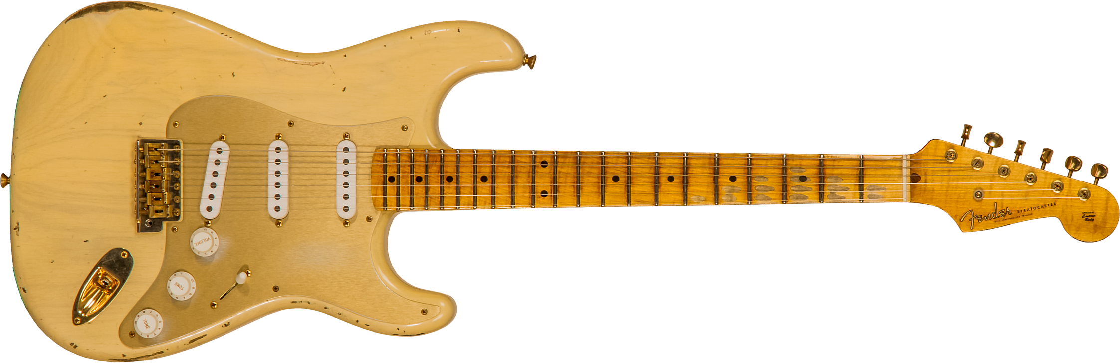 Fender Custom Shop Strat 1955 Bone Tone Usa 3s Trem Mn #cz554628 - Relic Honey Blonde W/ Gold Hardware - Guitare Électrique Forme Str - Main picture
