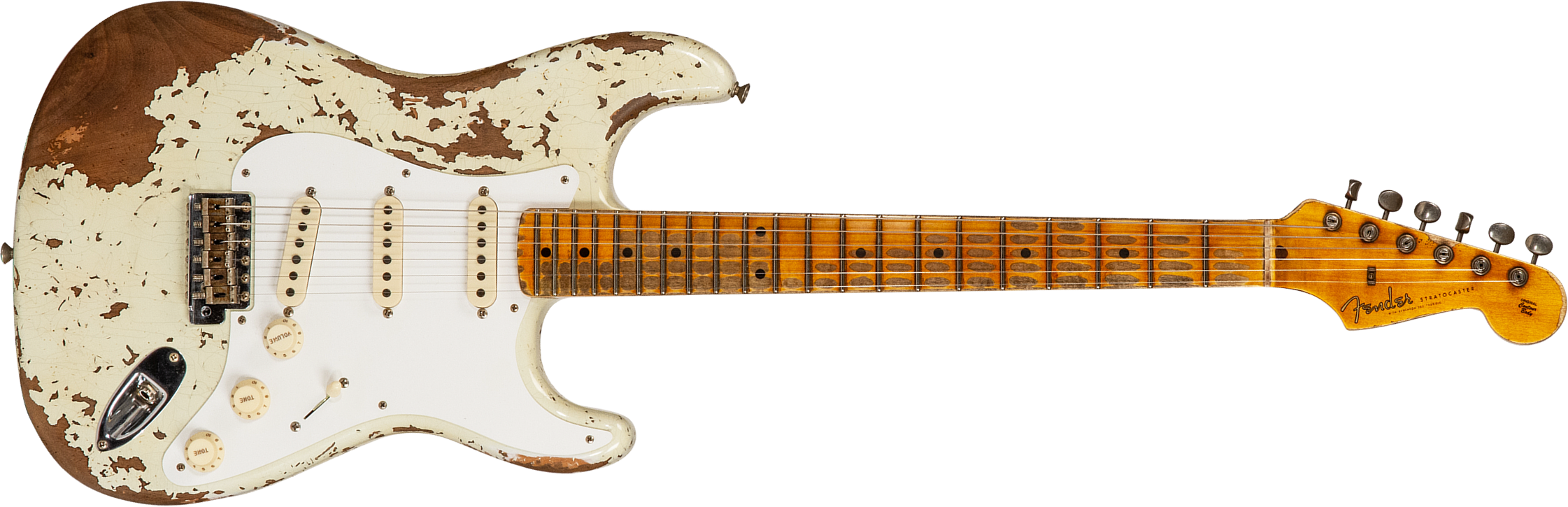 Fender Custom Shop Strat 1956 3s Trem Mn #cz568636 - Super Heavy Relic Aged India Ivory - Guitare Électrique Forme Str - Main picture