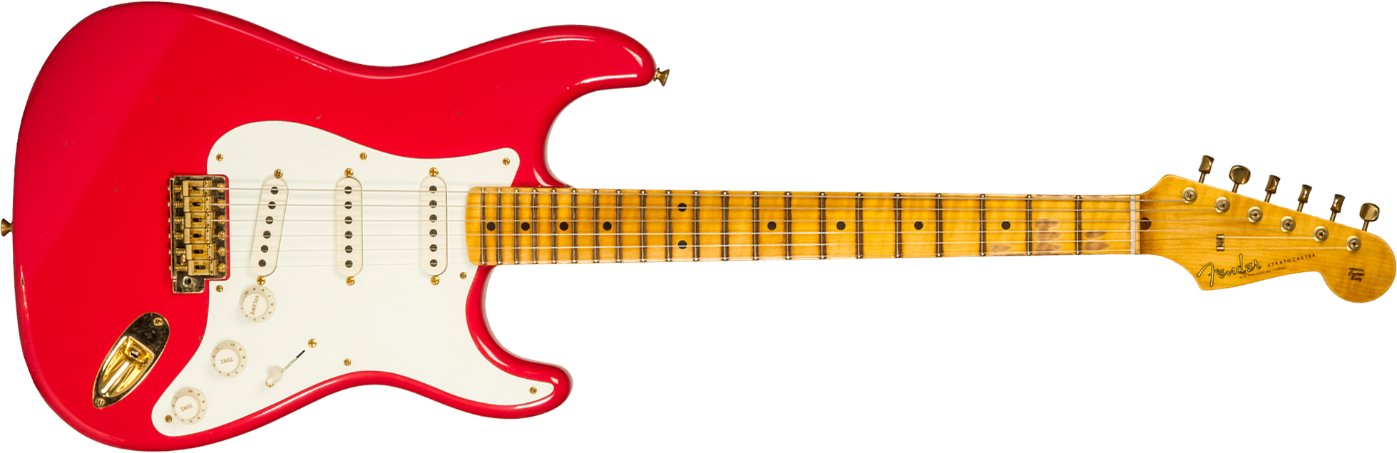 Fender Custom Shop Strat 1956 3s Trem Mn #r130433 - Journeyman Relic Fiesta Red - Guitare Électrique Forme Str - Main picture