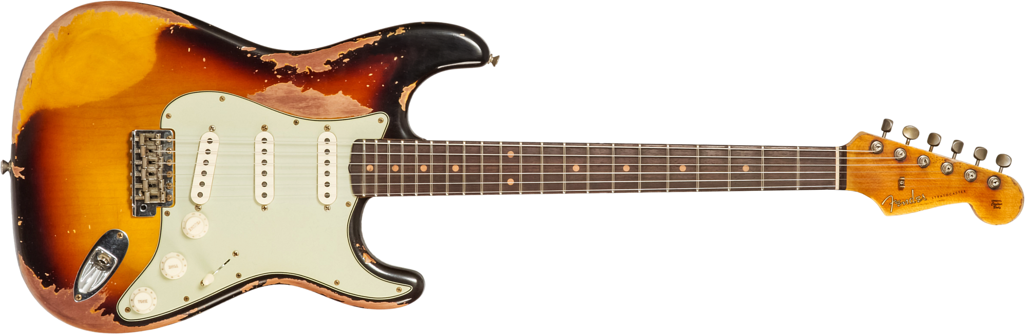 Fender Custom Shop Strat 1959 3s Trem #cz583182 - Super Heavy Relic Chocolate 3-color Sunburst - Guitare Électrique Forme Str - Main picture