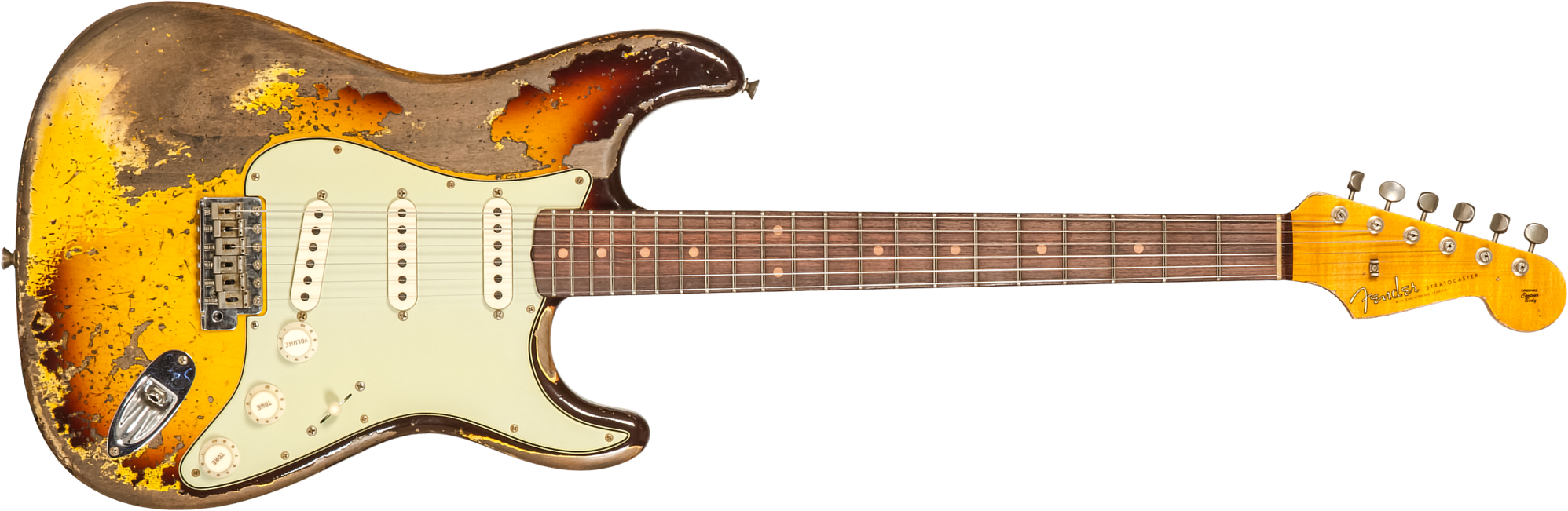 Fender Custom Shop Strat 1959 3s Trem Rw #cz569850 - Super Heavy Relic Aged Chocolate 3-color Sunburst - Guitare Électrique Forme Str - Main picture