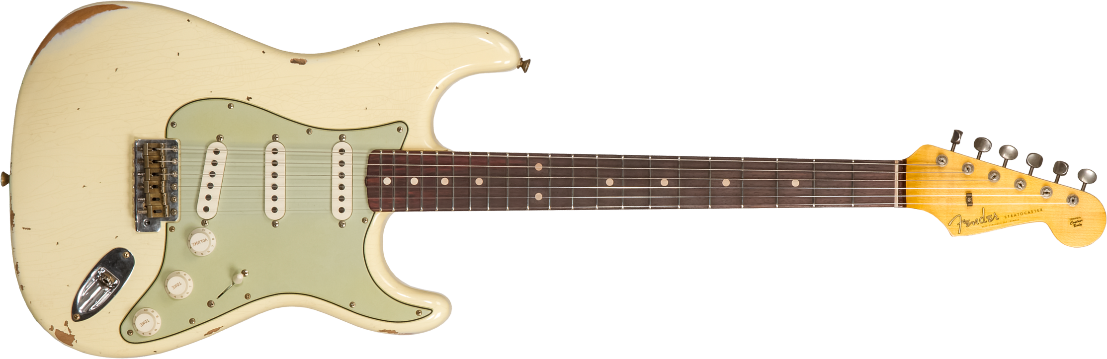Fender Custom Shop Strat 1959 3s Trem Rw #r117393 - Relic Aged Vintage White - Guitare Électrique Forme Str - Main picture
