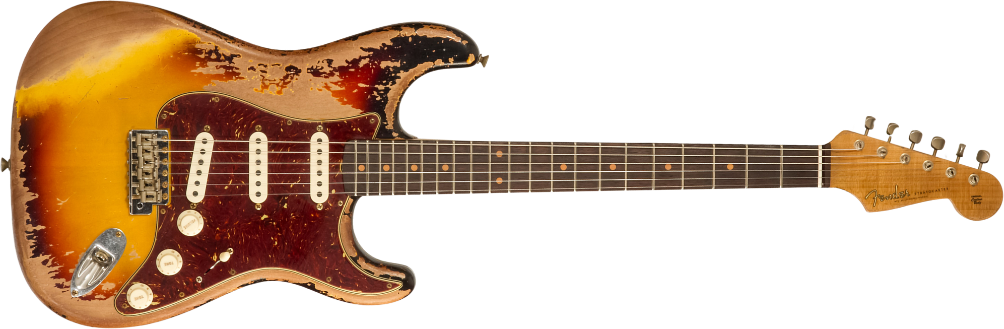Fender Custom Shop Strat 1960 Roasted 3s Trem Rw #cz583123 - Super Heavy Relic 3-color Sunburst - Guitare Électrique Forme Str - Main picture