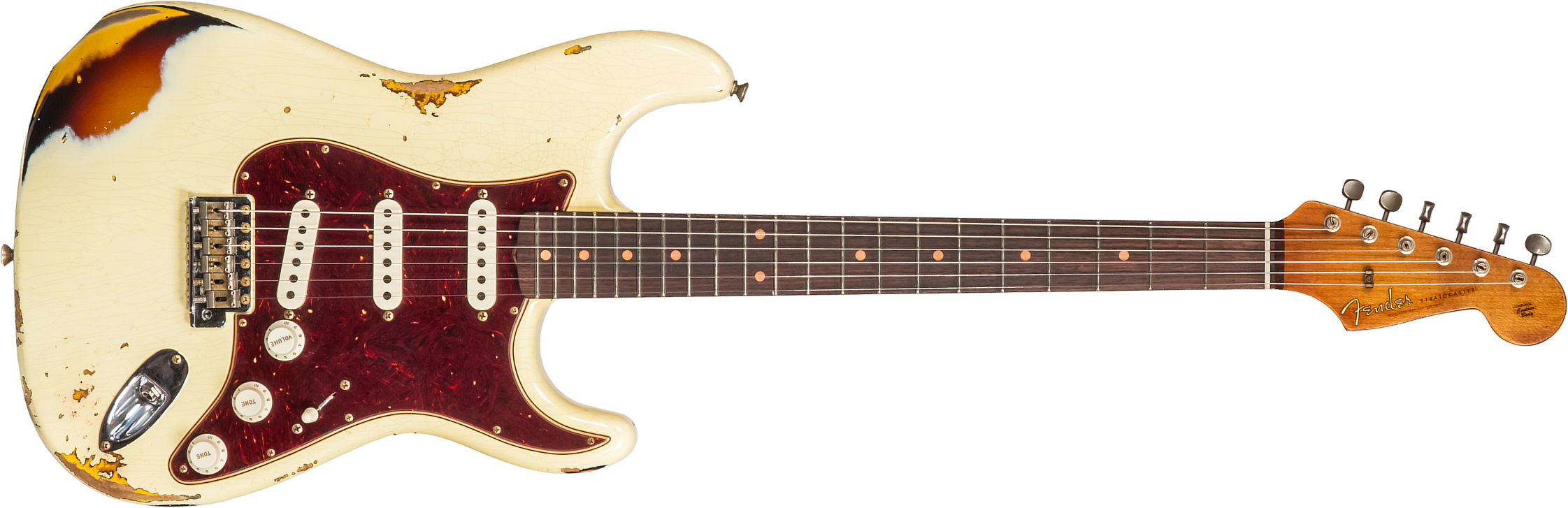 Fender Custom Shop Strat 1961 3s Trem Rw #cz563376 - Heavy Relic Vintage White/3-color Sunburst - Guitare Électrique Forme Str - Main picture